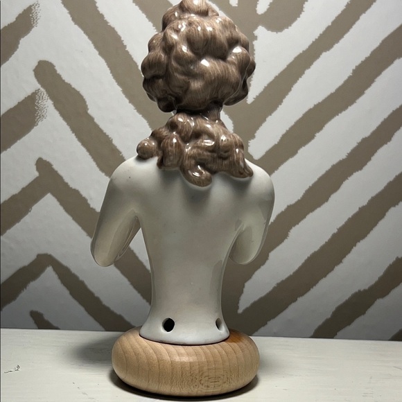 Elegant Porcelain Bust Pin Cushion Doll with Brown and Cream Accents - Picture 3 of 6